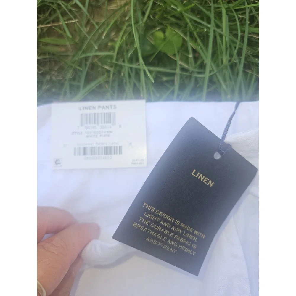 NWT Club Room Luxury 100% Linen Pants Straight Leg MensPure White  Button 38x30